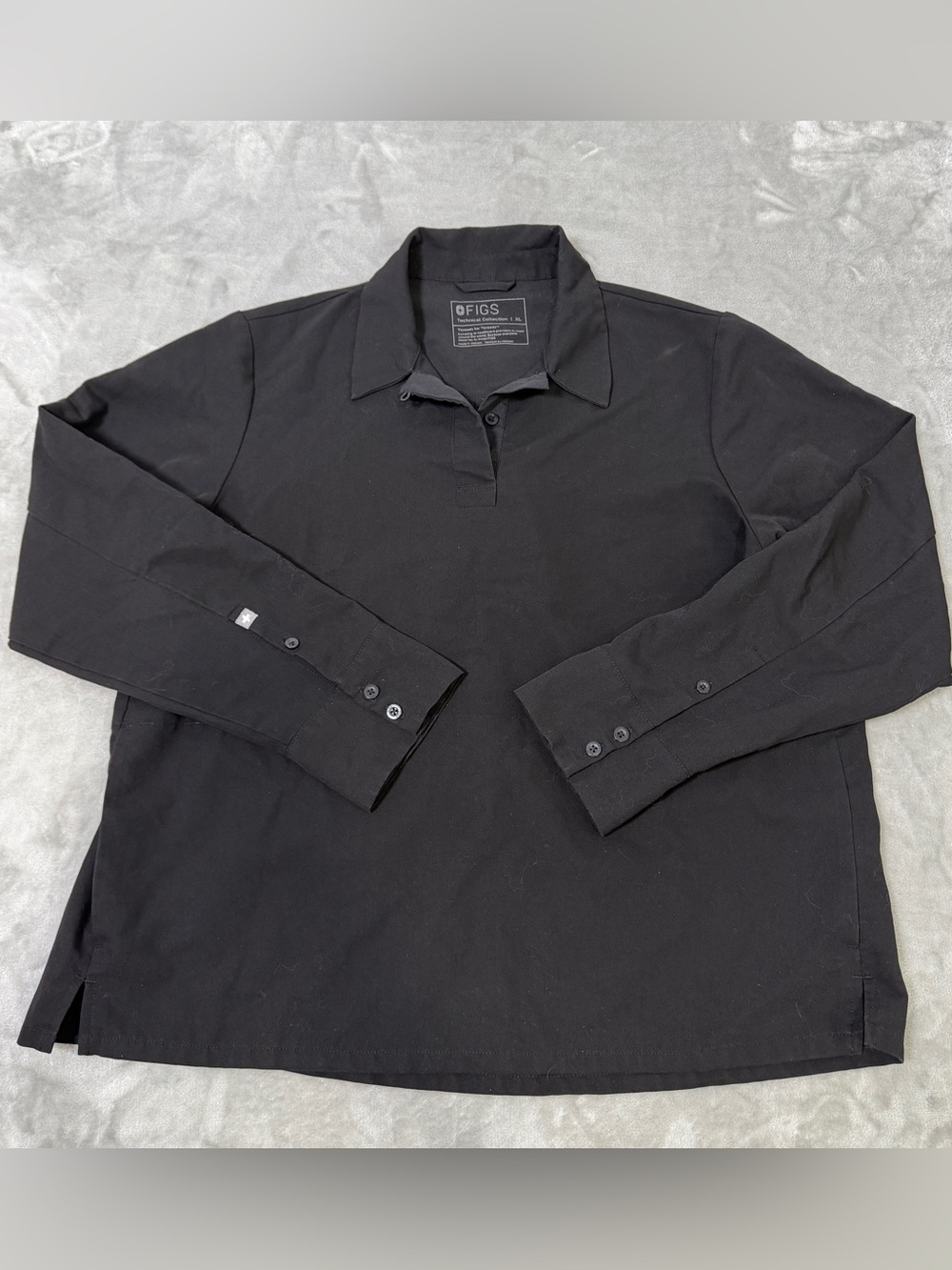 Figs Nala Polo Scrub Top Long Sleeve Collared Technical Women's Size XL Black